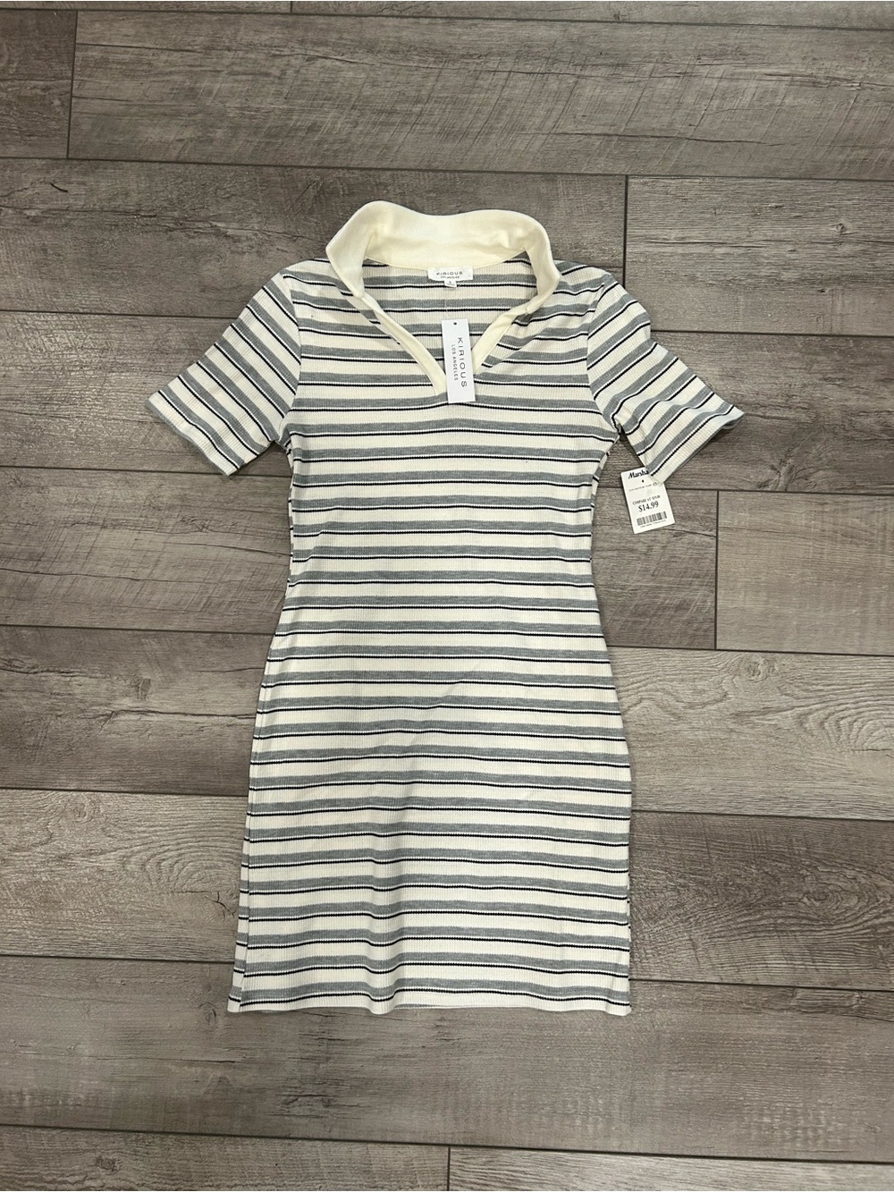 Kirious Cream and Grey Striped Polo Dress